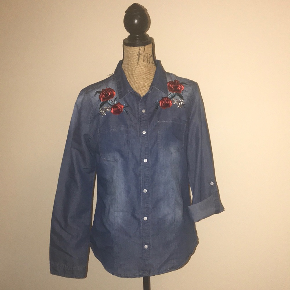 Mexi Floral embroidered Jean full/med sleeve shirt